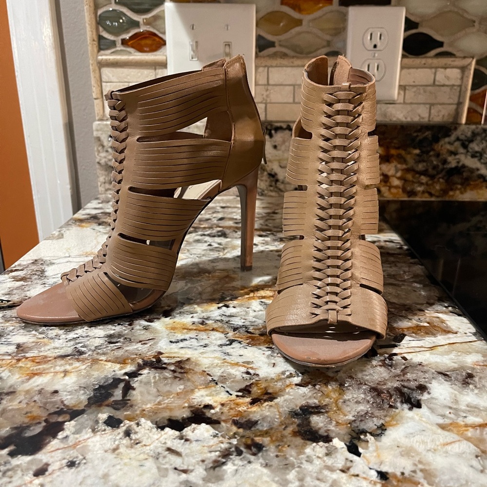 BCBGeneration Tan Heels with Lace-Up Design